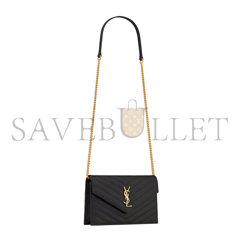 YSL CASSANDRE ENVELOPE CHAIN WALLET IN GRAIN DE POUDRE LEATHER 742920BOW011000 (19*12.5*3.5cm)